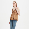 Hot Sale Summer V neck Sleeveless Back Camisole Lace Splicing Flounced Sling Tops Elegant